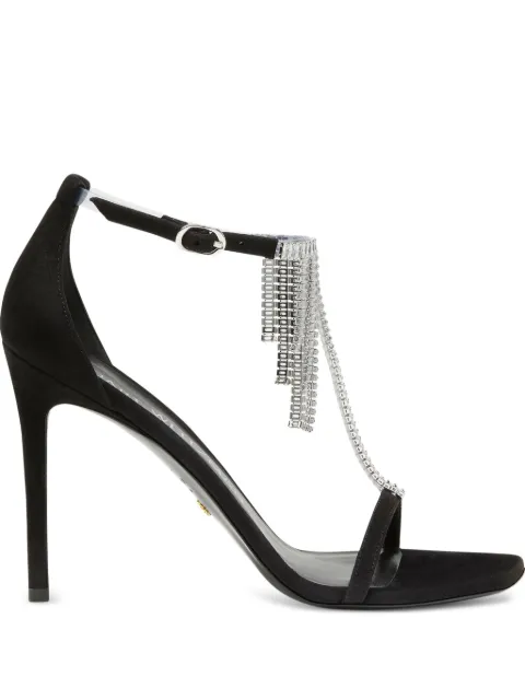 Stuart Weitzman 100mm Nudistcurve Superglam crystal-fringe sandals Black SE091SUE