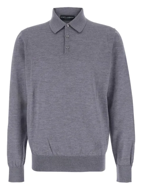Dolce & Gabbana long-sleeve knitted polo shirt Grey GXZ25TJDVBV