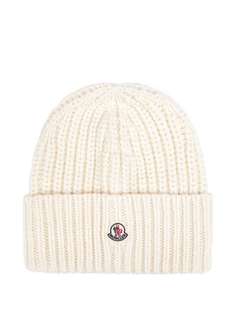 Moncler ribbed logo-patch beanie White K20933B00035M4281