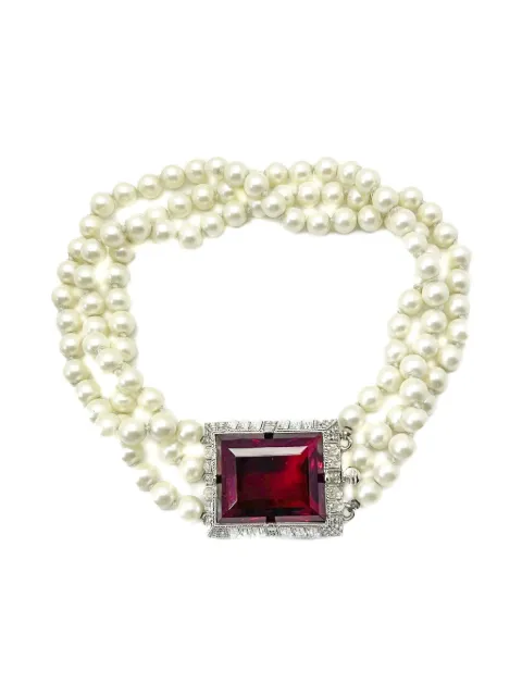 Jennifer Gibson Jewellery 1990s rectangular-crystal pearl torsade necklace White JGJKJLRUBYNKL