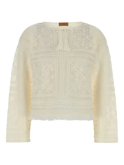 Alanui crochet fringed sweater White LWHV005E24KNI001
