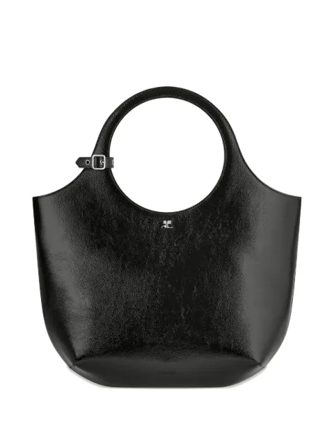 Courrèges medium Holy circular-handle leather tote bag Black 425GSA116CR0043