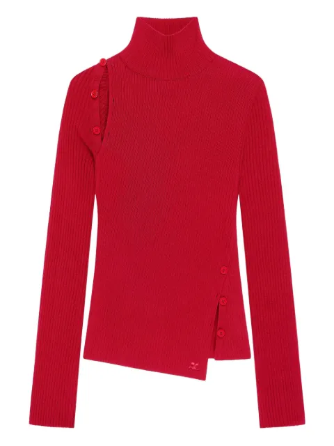 Courrèges button-embellished ribbed turtleneck sweater Red 425MPU258FI0001