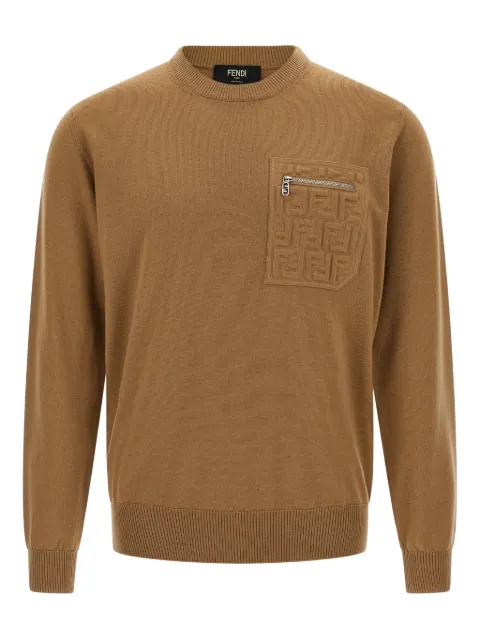 FENDI embossed-pocket wool sweater Brown FZE035ATMO