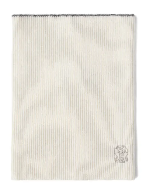 Brunello Cucinelli ribbed-knit logo-embroidered scarf Neutrals M22K90703CD253