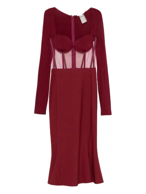 Nensi Dojaka mesh-panel midi dress Red NDDR2761000401