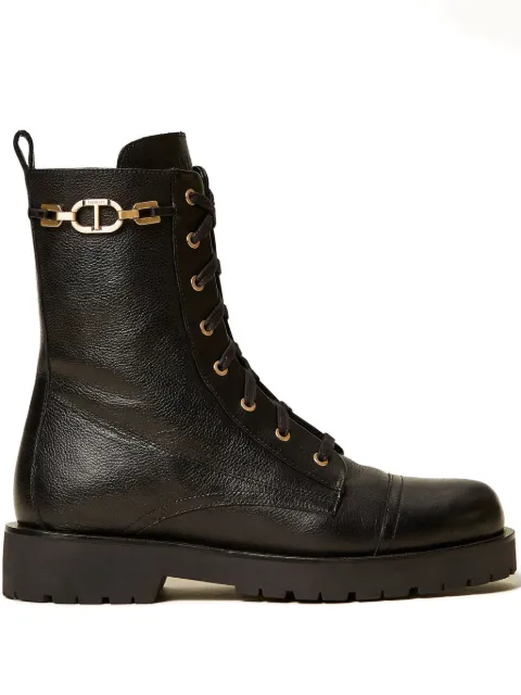 TWINSET lace-up chain boots Black 252TCP150