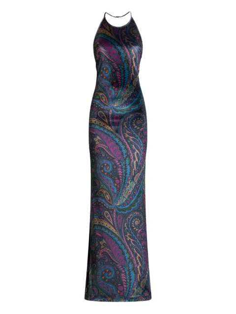 ETRO paisley-print halterneck maxi party dress Blue WRHA022499IAS53