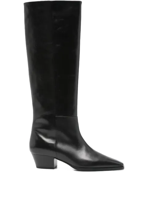 Aeyde 50mm Medea leather pointed-toe knee-high boots Black KB0619002001225