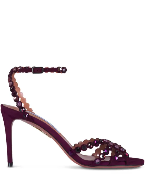 Aquazzura 90mm embellished scalloped-edges heeled sandals Red TQLMIDS0SUE