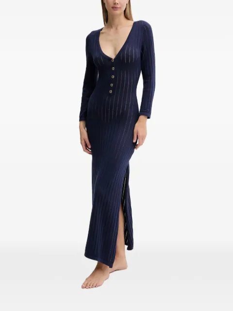 Melissa Odabash Jade Marine button V-neck dress Blue MOJADE