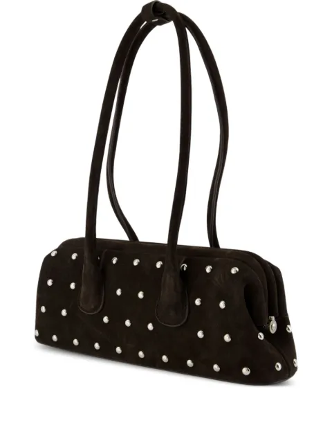 Osoi mini Boat Wide stud-embellished suede shoulder bag Black 25FB01018278