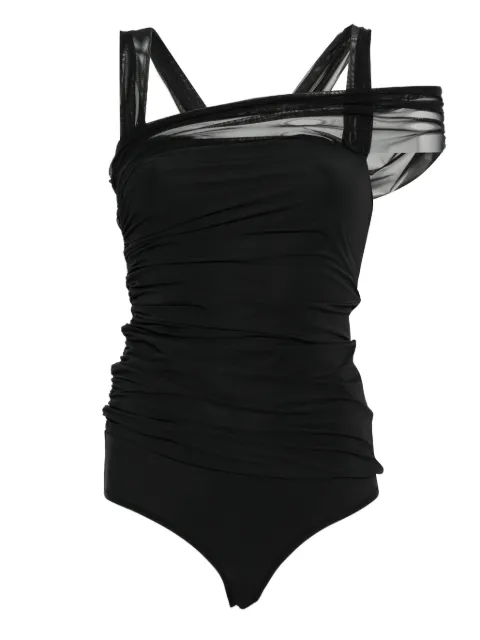 Nensi Dojaka tulle-detail ruched bodysuit Black NDTOP0971001100