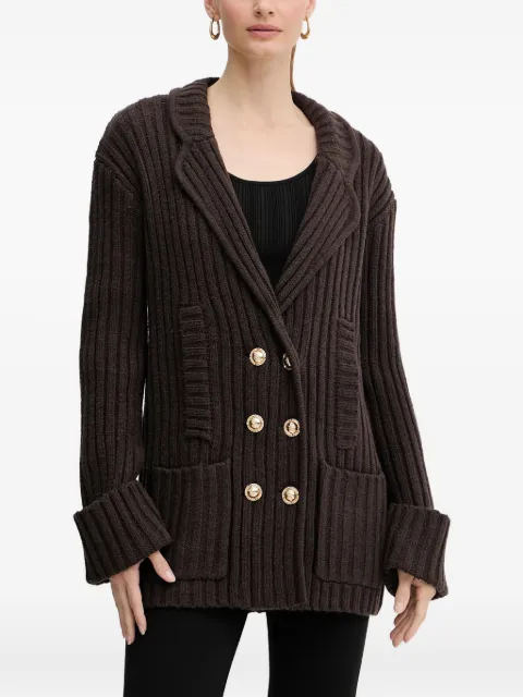Silvian Heach ribbed double-breasted cardigan Brown GPA25291