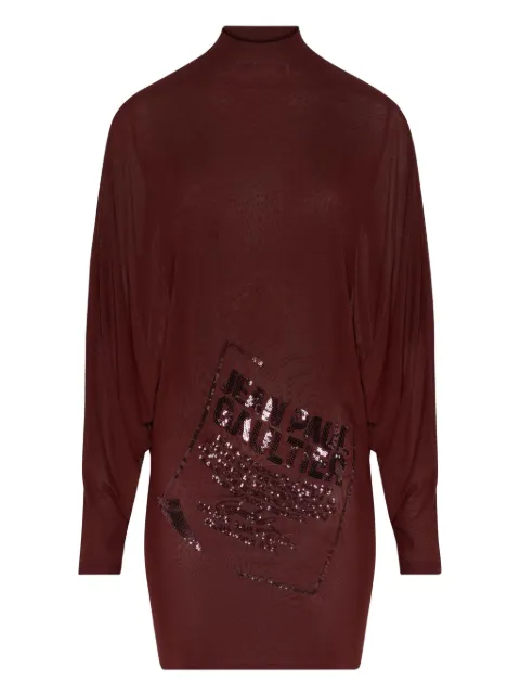 Jean Paul Gaultier sequin-embellished high-neck dress Red 2504WDR055M001