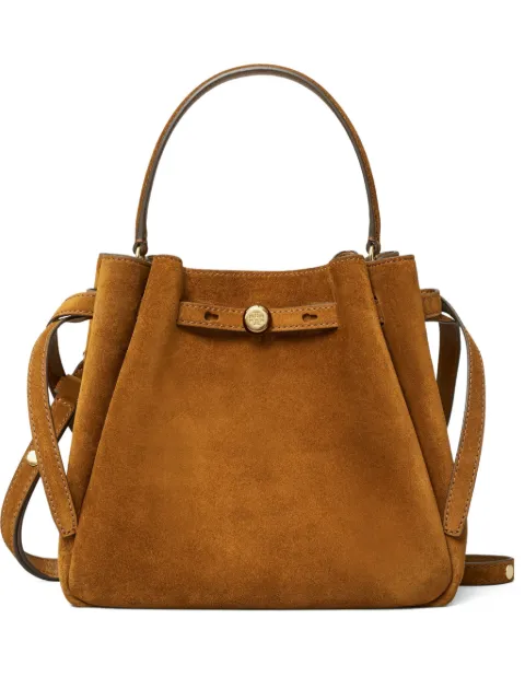 Tory Burch Romy logo-plaque suede bucket bag Brown 174221