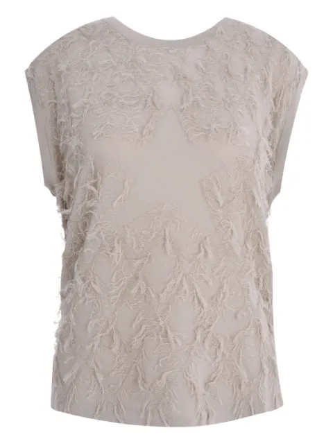 Lorena Antoniazzi star-shaped frayed knit vest Neutrals P25130TM24A1329