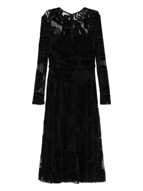 NISSA rose-print long-sleeve midi dress Black RS16104
