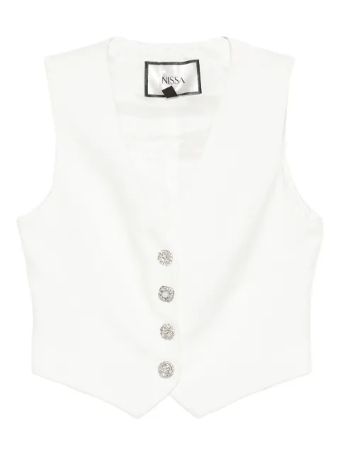 NISSA crystal-button sleeveless vest White VS1351