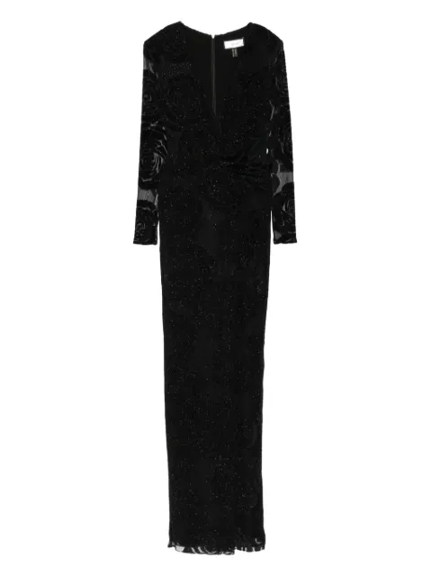 NISSA rose-print glitter maxi dress Black RS16098