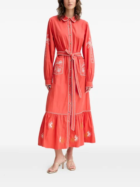 NEVER FULLY DRESSED embroidered belted midi dress Red NFDDR1965