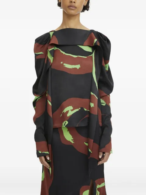 Rodebjer swirl-print puff-sleeve blouse Black RODEBJUSERAW5301