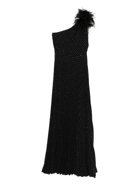 NISSA feather trimmed pleated dress Black RS16150
