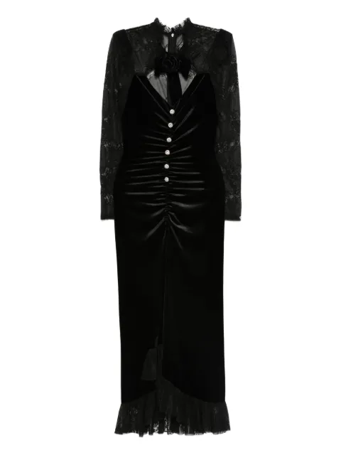 NISSA crystal-detail velvet midi dress Black RS15890