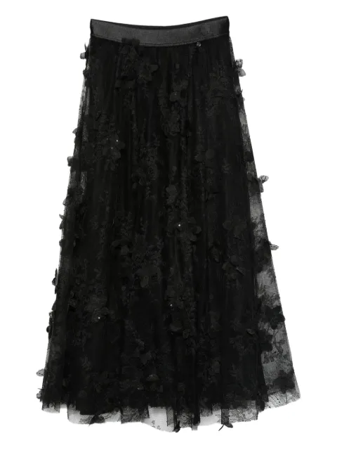 NISSA floral-lace tiered midi skirt Black FS16173BLACK