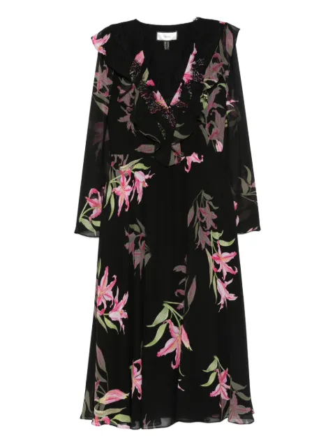 NISSA floral-print midi dress Black RZ16378