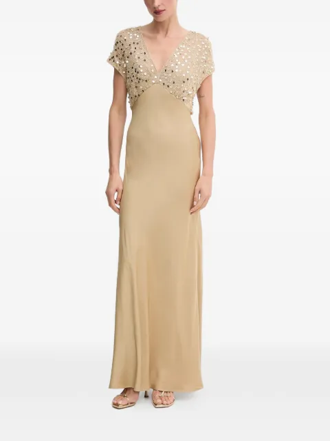 NEVER FULLY DRESSED sequin V-neck maxi dress Neutrals NFDDR2230