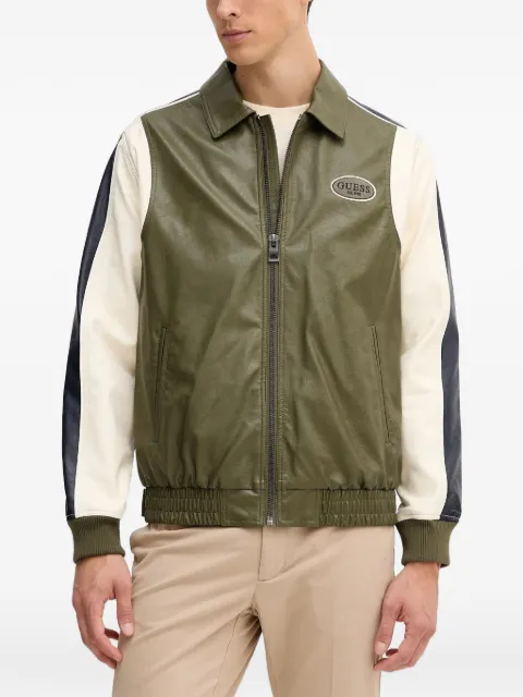 GUESS USA faux-leather zip panelled bomber jacket Green M5YL11WHEI0