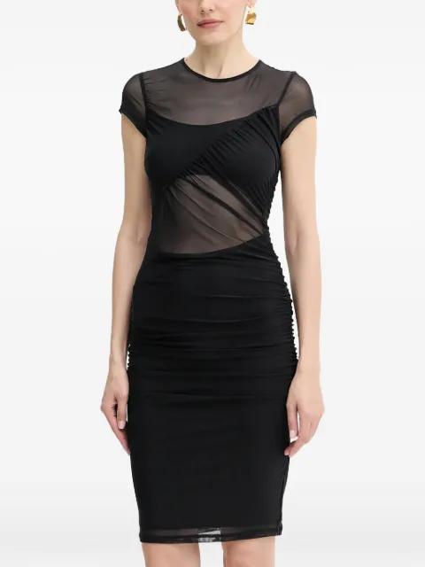 GUESS USA mesh ruched midi dress Black W5YK66KBAH2