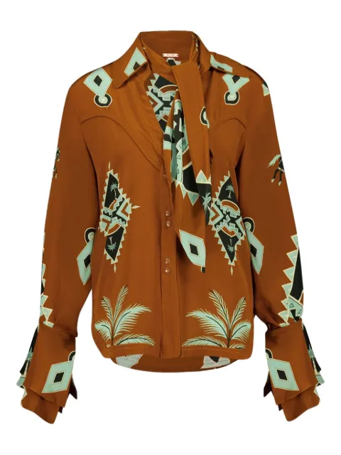 Johanna Ortiz geometric-print V-neck shirt Brown PT03136