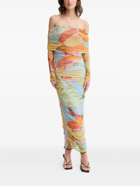 NEVER FULLY DRESSED ruched off-shoulder maxi dress Blue NFDDR1814