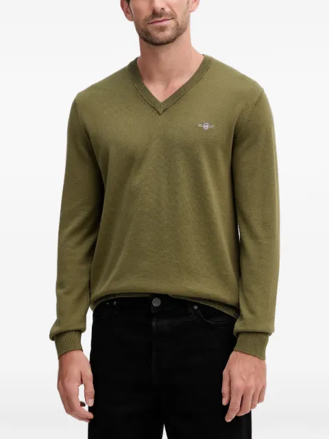 Gant V-neck embroidered-logo sweater Green 8030562