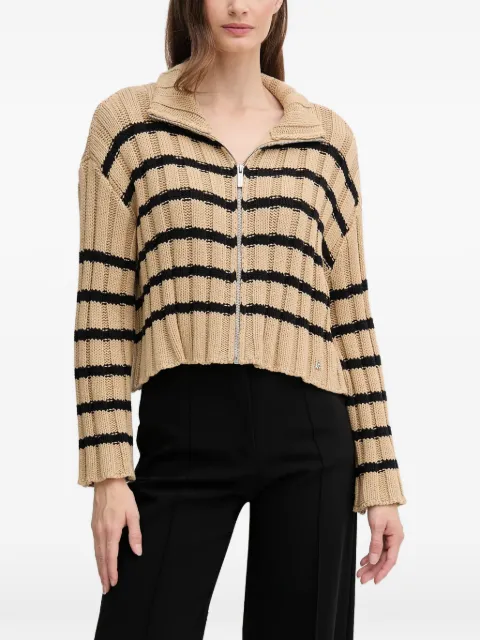 DKNY striped-patern zip cardigan Brown DJ5R0614
