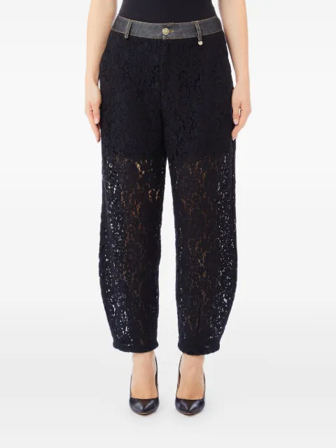 LIU JO lace-denim cotton-blend trousers Black UF5208J4078
