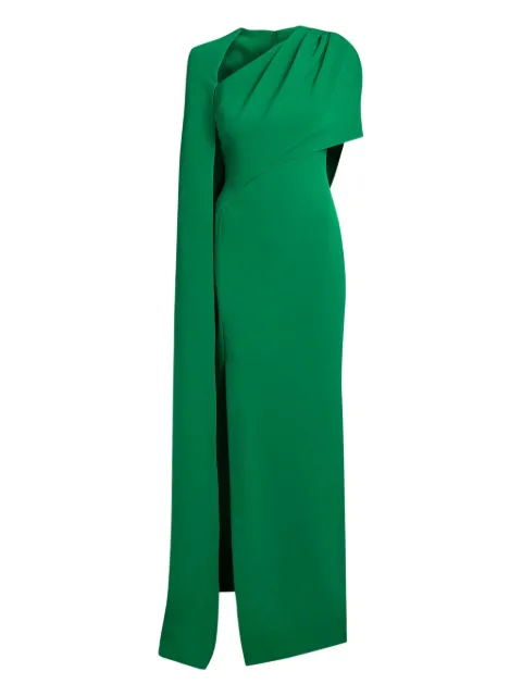 Safiyaa asymmetric cape column gown Green DL12301