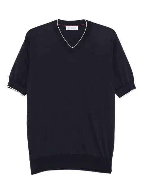 Brunello Cucinelli V-neck short-sleeve cotton T-shirt Blue M29805202CGS29