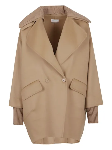 P.A.R.O.S.H. ribbed-collar double-breasted coat Neutrals D431739LEAK25