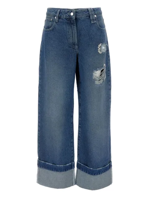 Simone Rocha distressed folded-cuff denim jeans Blue 4164B1231DDISTRESSEDDENIMDISTRESSEDBLUEPEARLCLEAR