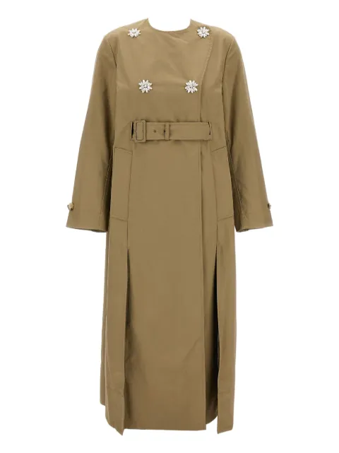 Simone Rocha embellished belted coat Brown 2075B1267TRENCHCANVASSTONEPEARL