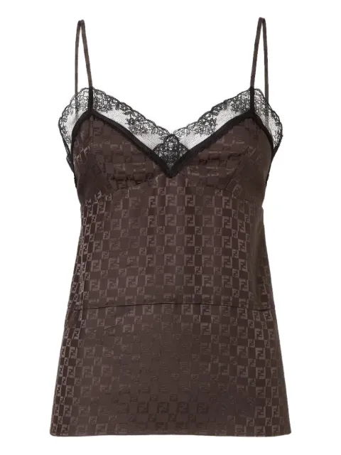 FENDI jacquard FF lace-trimmed top Brown FS9753AUQGF1T6H