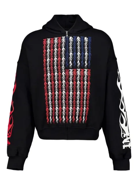 Palm Angels Flames Flag zip-up hoodie Black PMBE02CF25FLE0011084