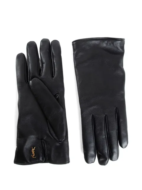 Saint Laurent logo-plaque leather gloves Black 8233053YO68