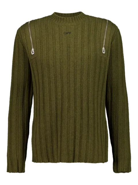 Off-White ribbed zip-detail jumper Green OMHE20CF25KNI0015810