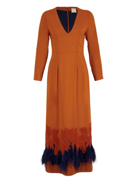 PAULA feather-band maxi dress Orange SAKURA