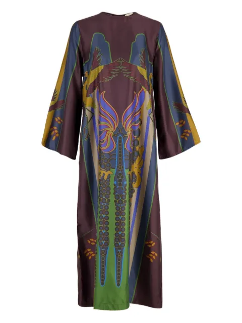 PAULA crew-neck printed silk dress Brown CELINA
