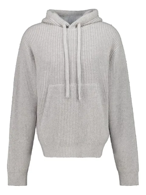 Palm Angels curved-logo ribbed-knit hoodie Grey PMHU025F25KNI0010803